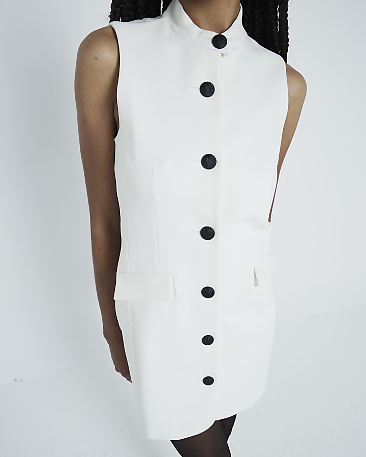 Cream Pocketed Military Mini Dress