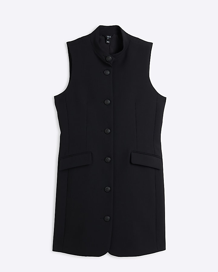 Black pocketed military mini dress