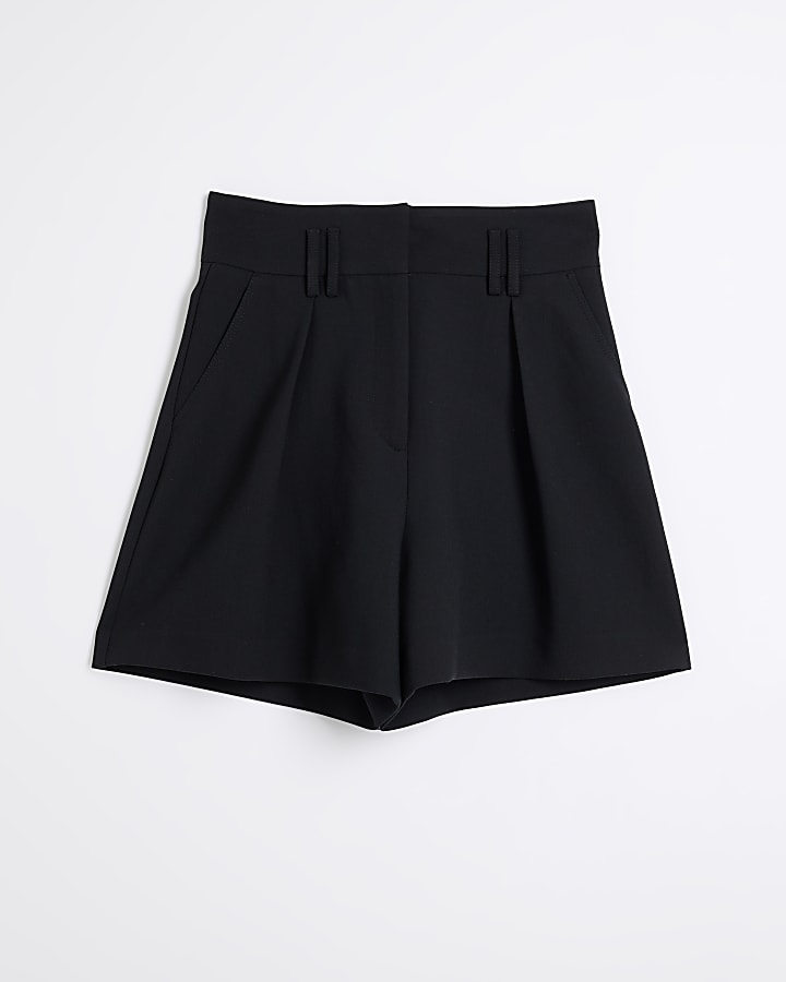 Black High Waisted Pleated Shorts