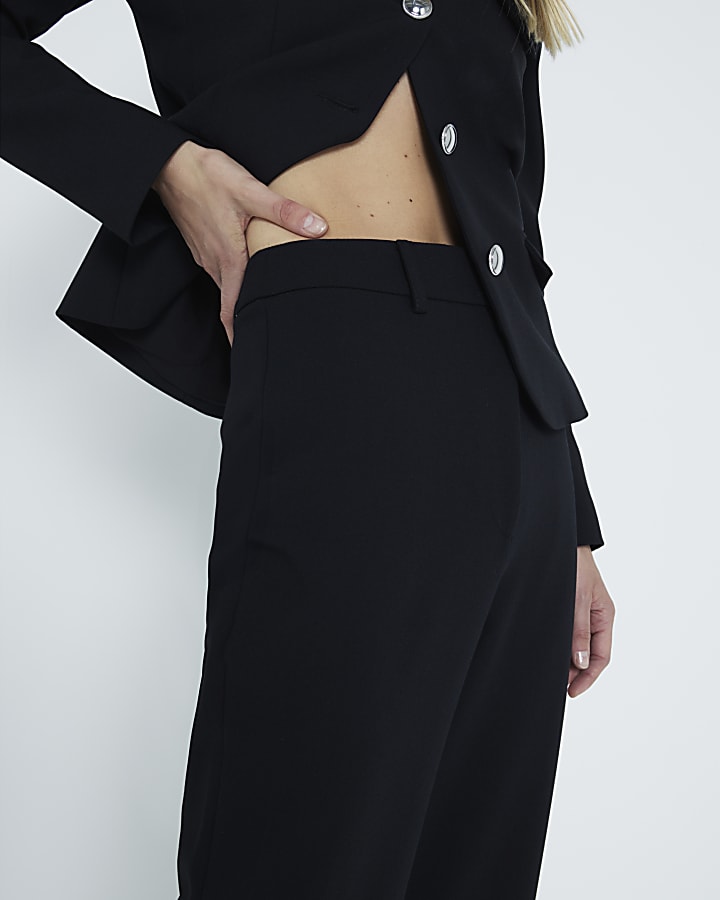 Black side split soft flared trousers