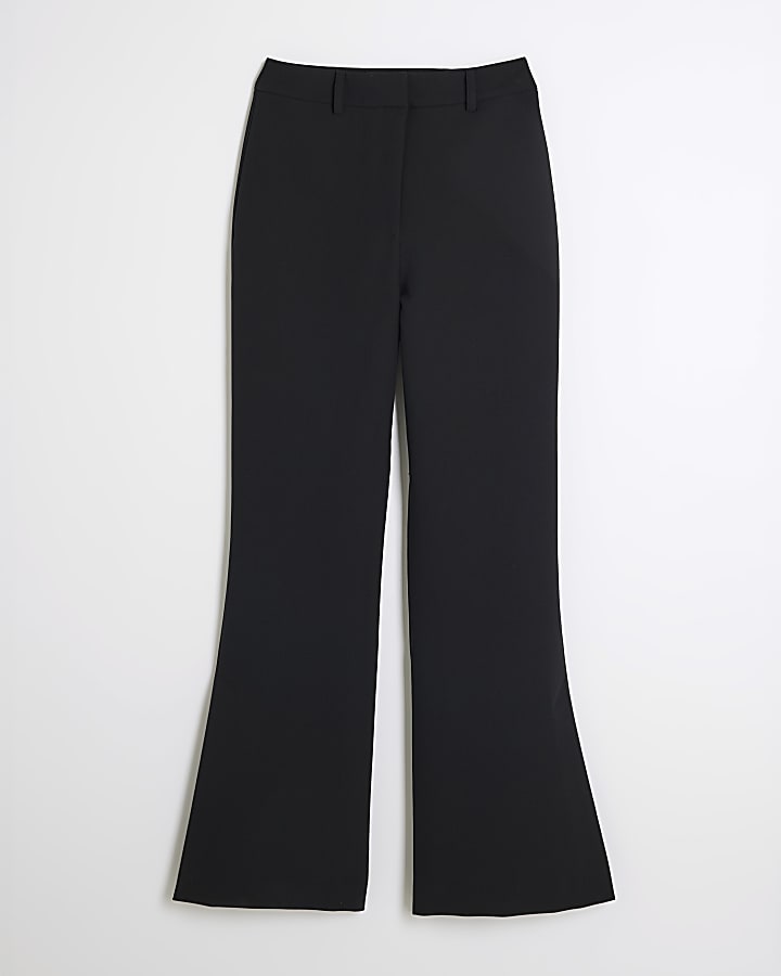 Black side split soft flared trousers