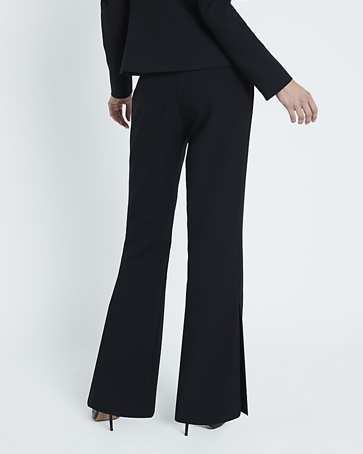 Black side split soft flared trousers