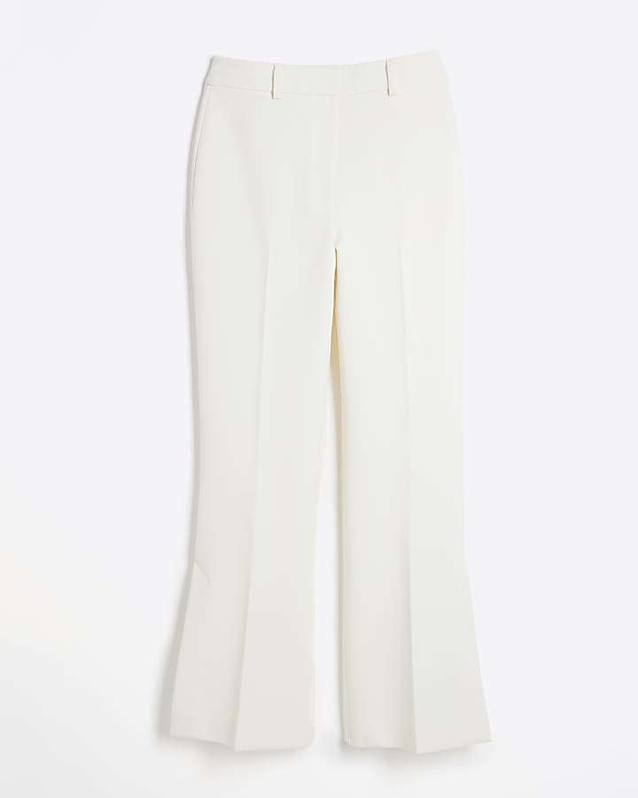 Cream side split soft flared trousers