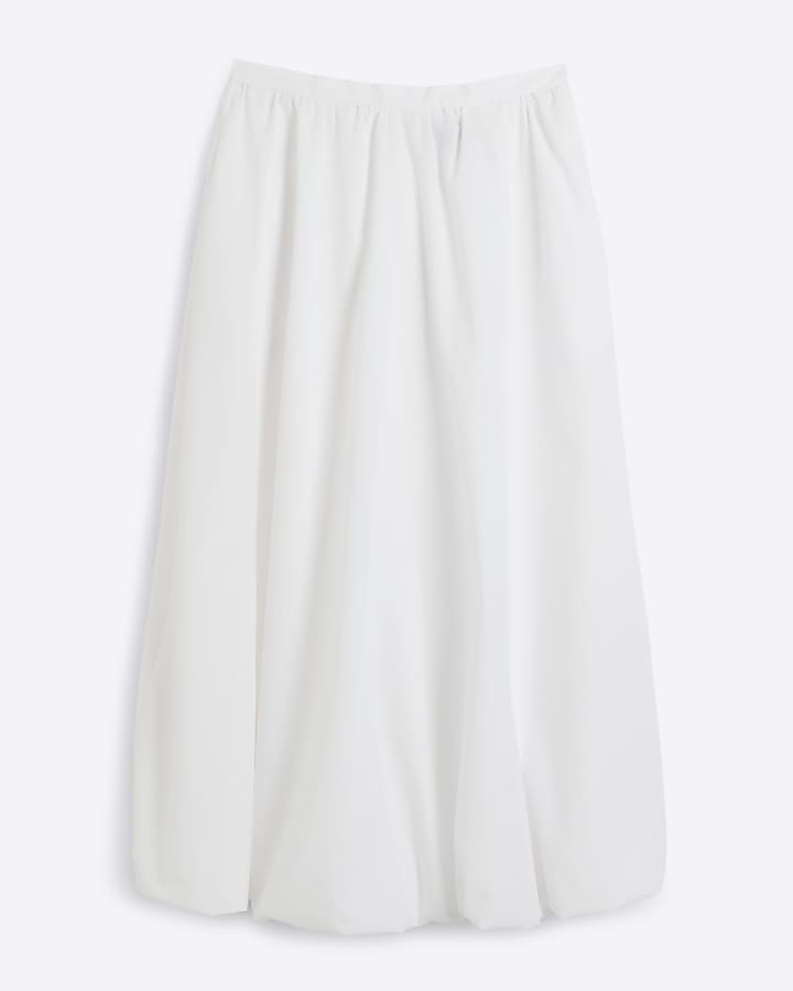 White Bubble Hem Midi Skirt