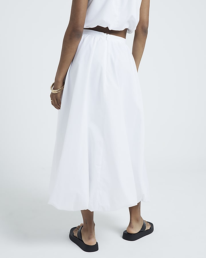 White Bubble Hem Midi Skirt