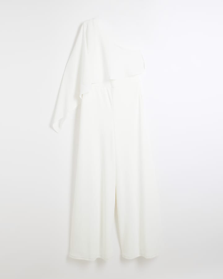 White Asymmetric Cape Jumpsuit