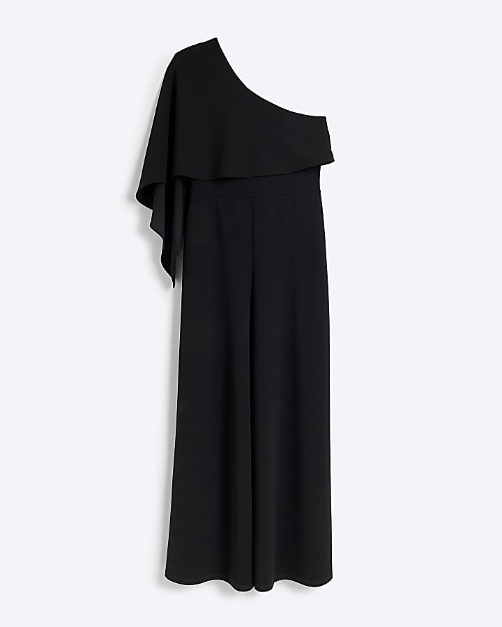 Black Asymmetric Cape Jumpsuit