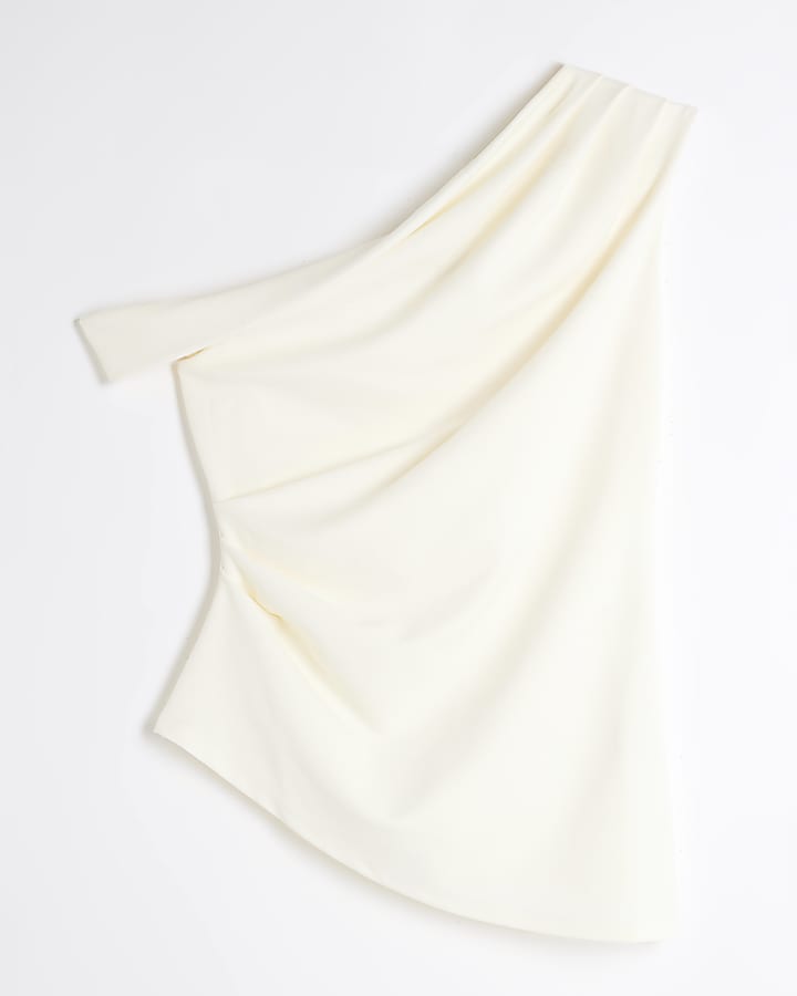 Cream Asymmetric Twist Drape Top