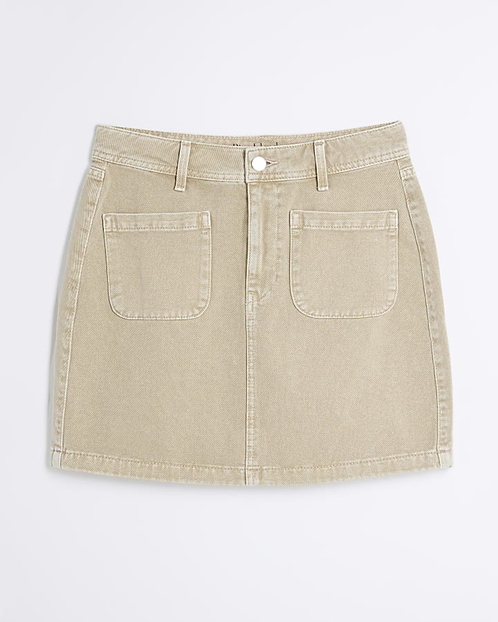 Beige Denim Mini Cargo Skirt