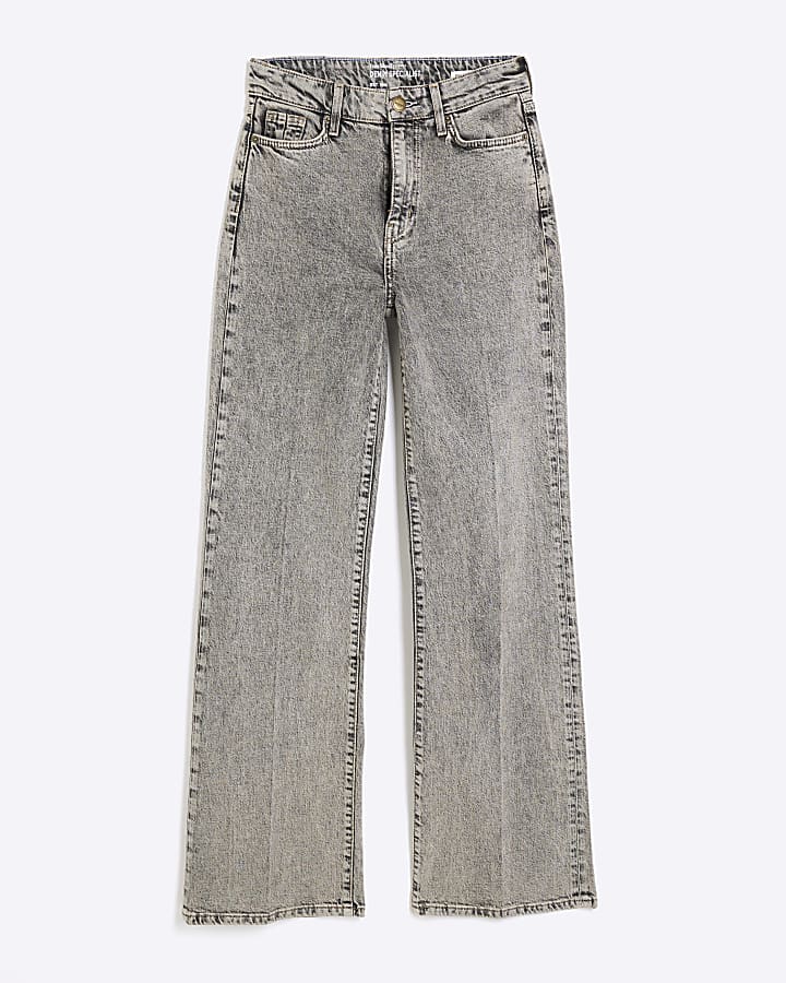 Grey High Waisted Wide Leg Jeans