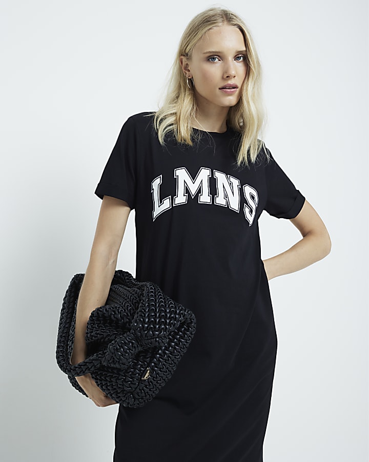 Black graphic t-shirt midi dress