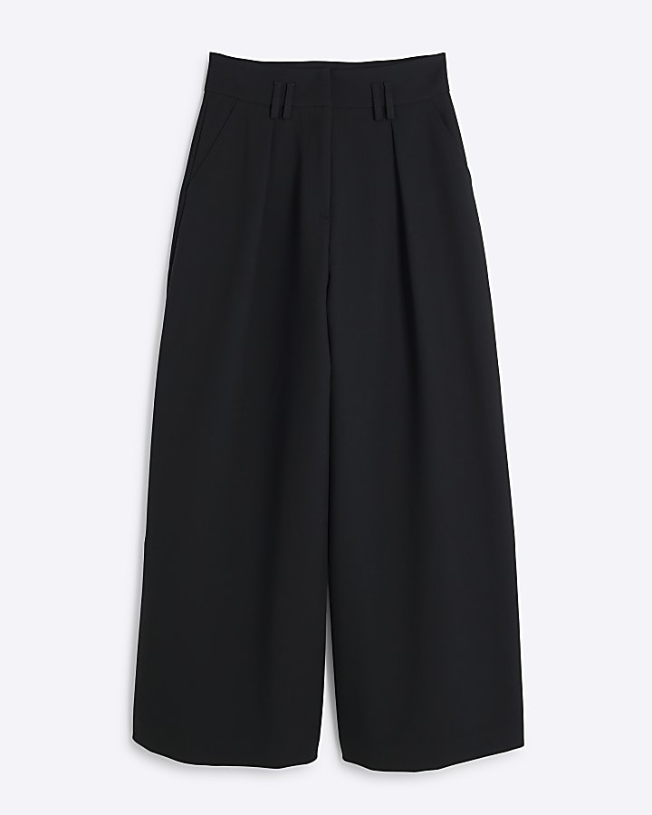 Petite Black High Waisted Wide Leg Trousers