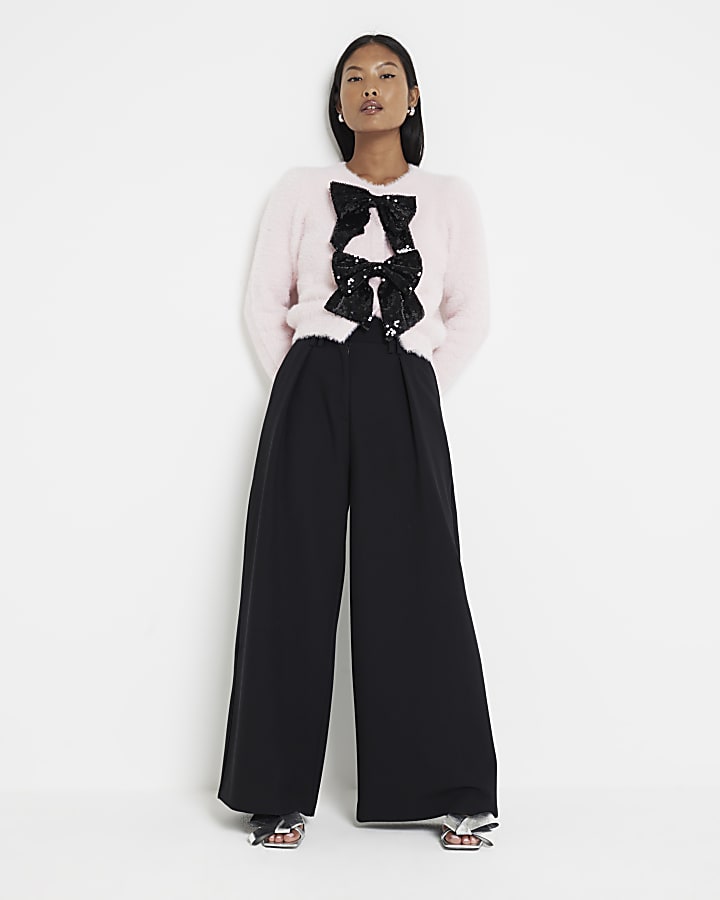 Petite Black High Waisted Wide Leg Trousers