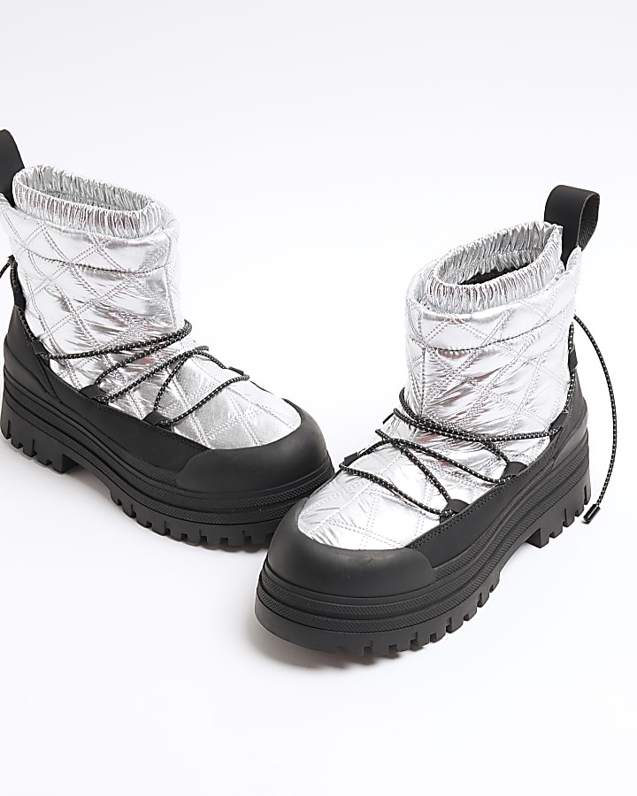 Silver Chunky Snow Boots