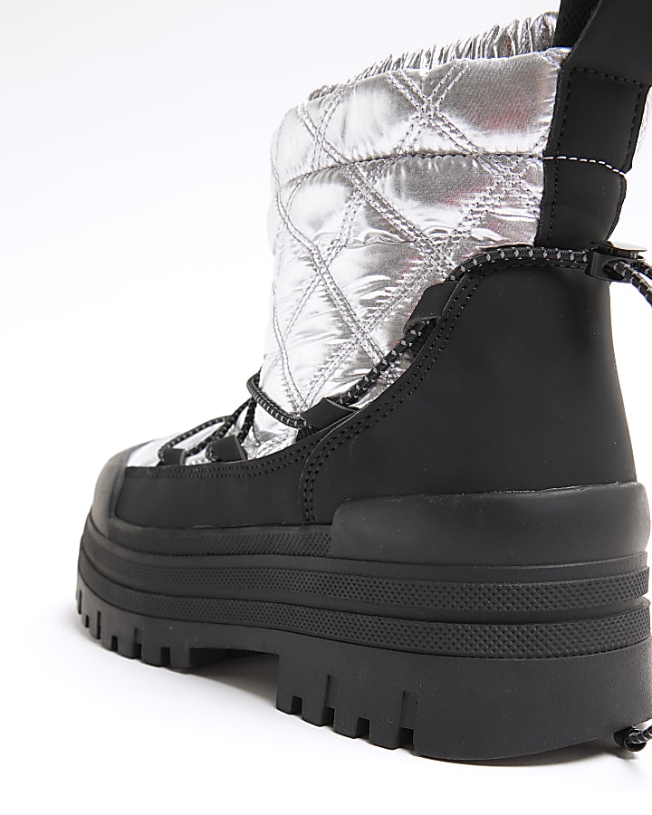 Silver Chunky Snow Boots