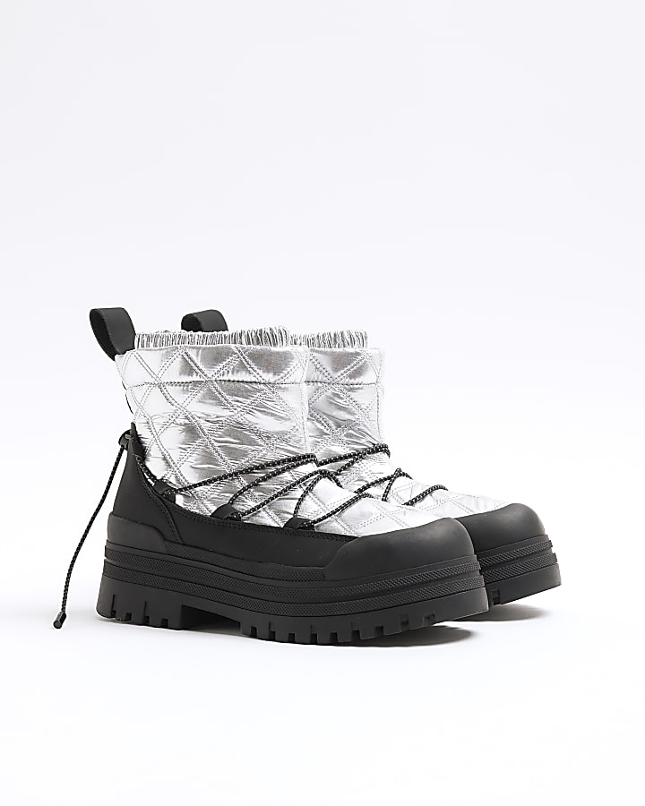 Silver Chunky Snow Boots