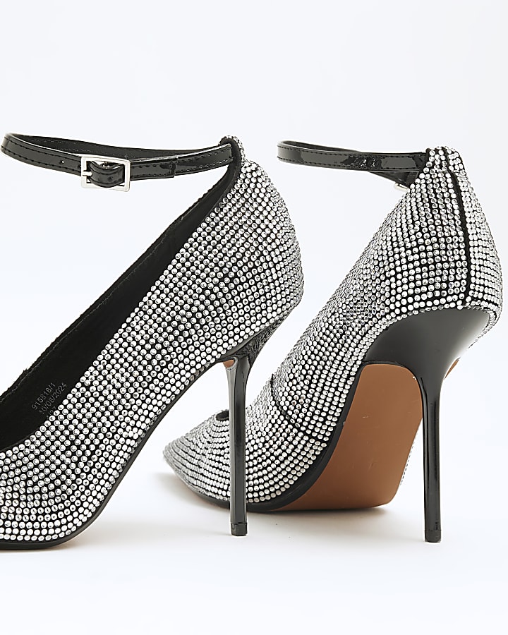 Black Crystal Point Court Shoes