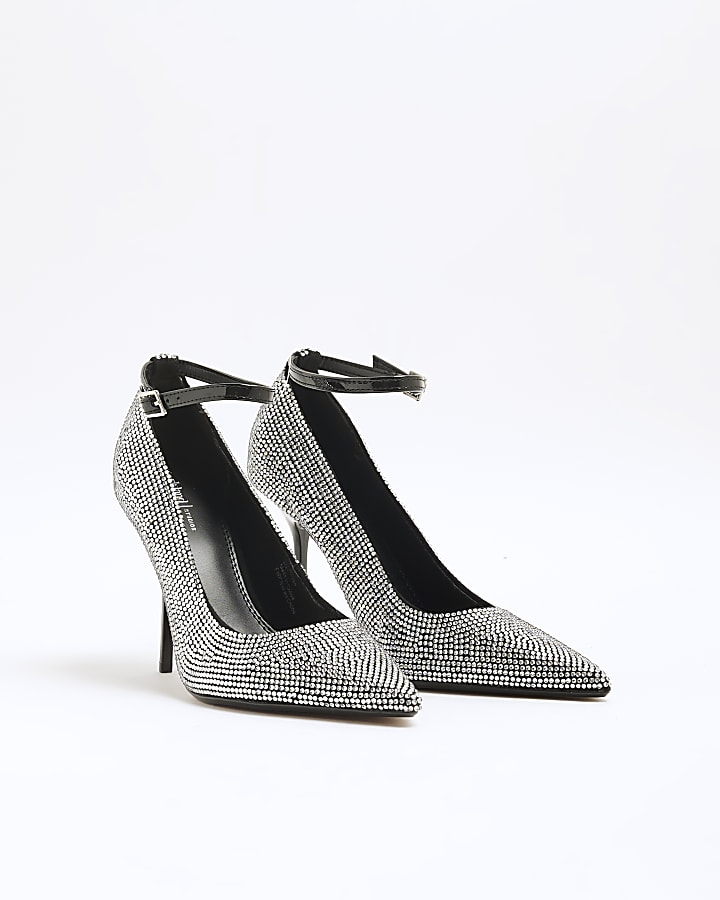 Black Crystal Point Court Shoes