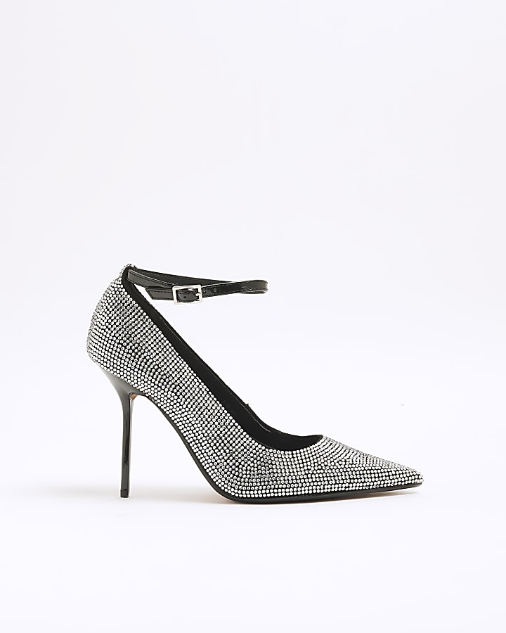 Black Crystal Point Court Shoes