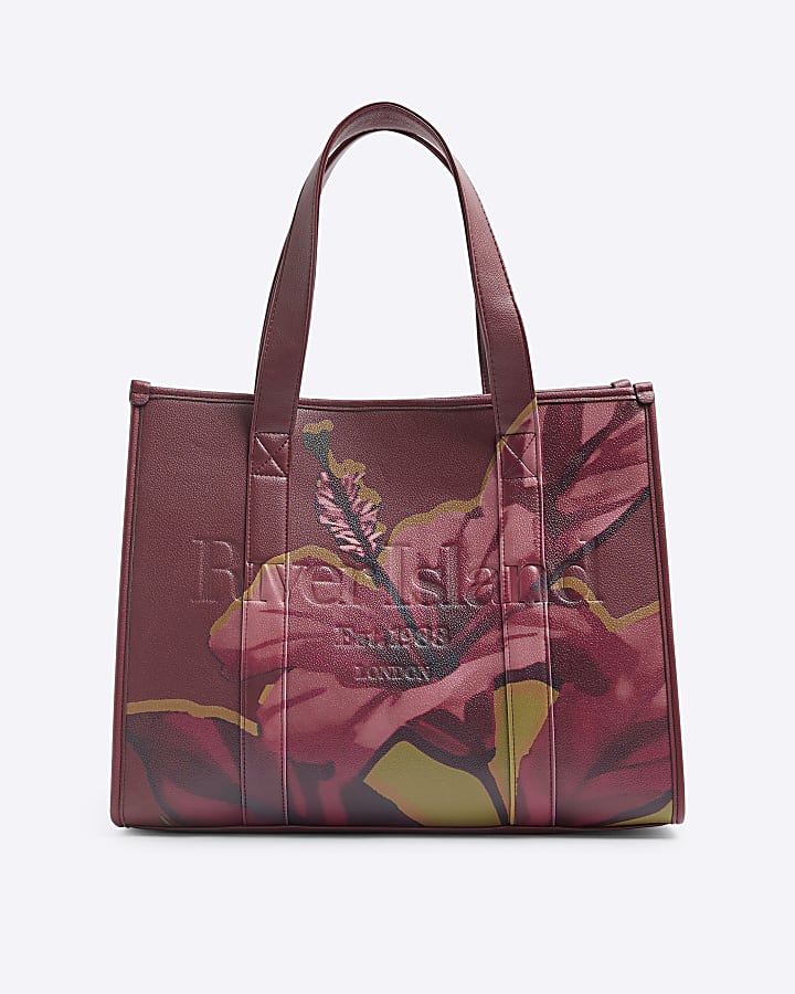 Red Floral Debossed Shopper Bag