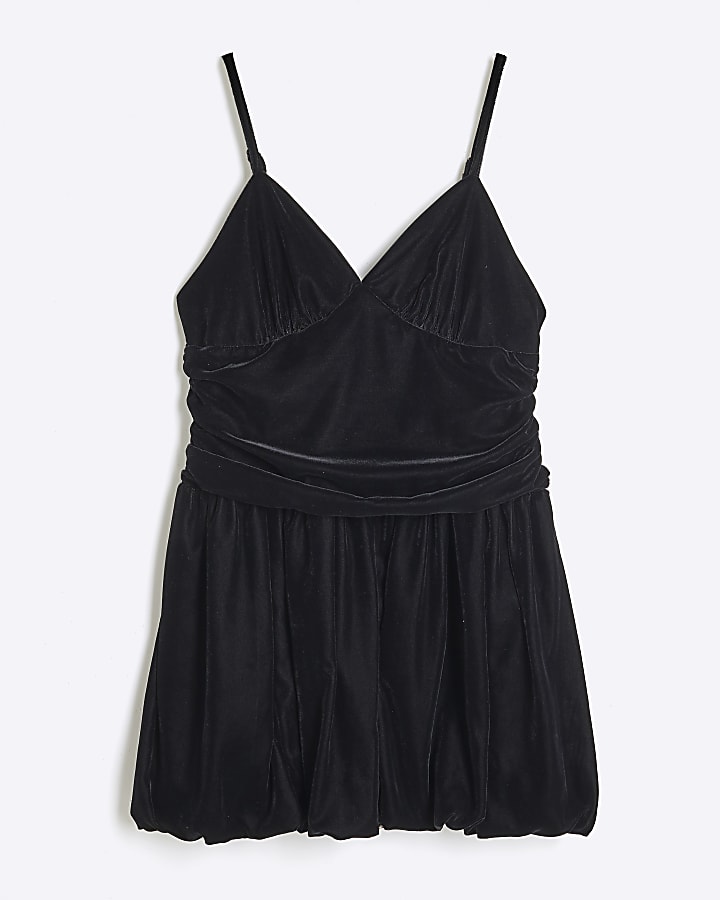 Black Velvet Bubble Hem Cami Mini Dress