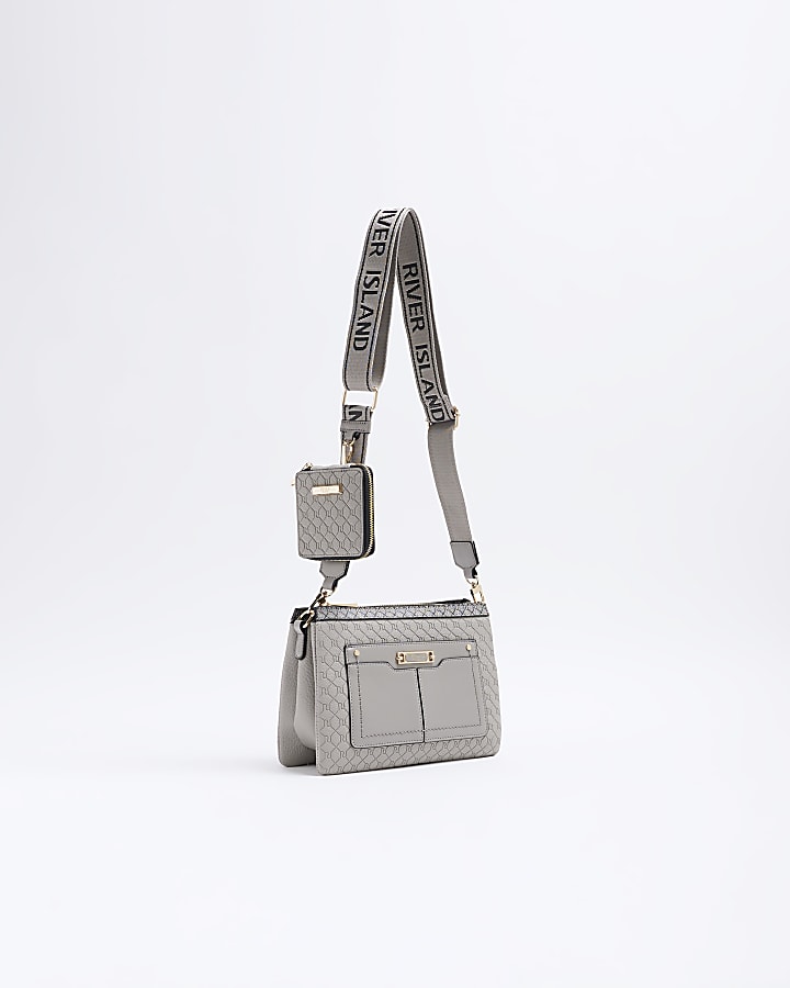 Grey Monogram Cross Body Bag