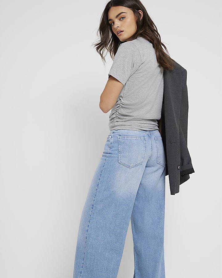 Blue Mid Rise Wide Leg jeans