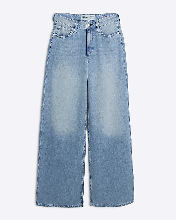 Blue Mid Rise Wide Leg jeans