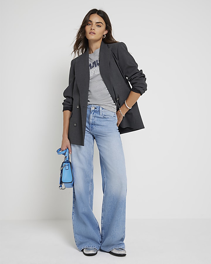 Blue Mid Rise Wide Leg jeans