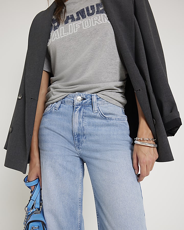 Blue Mid Rise Wide Leg jeans