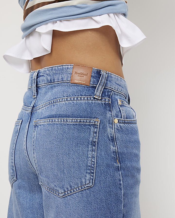 Blue Mid Rise Wide Leg jeans