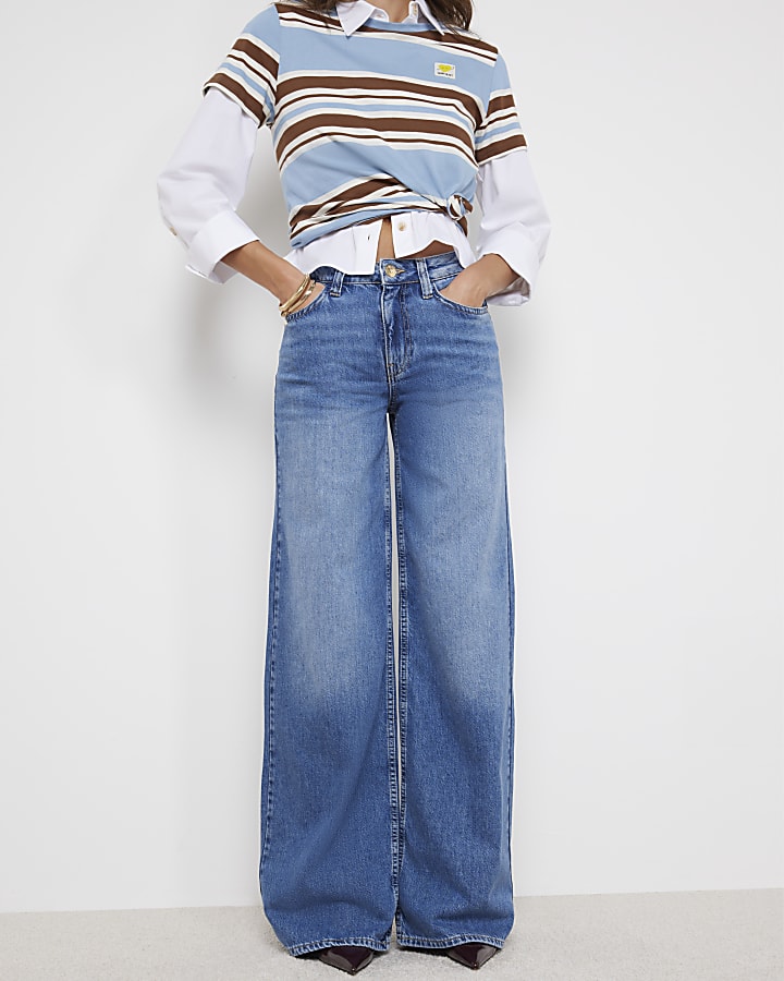Blue Mid Rise Wide Leg jeans