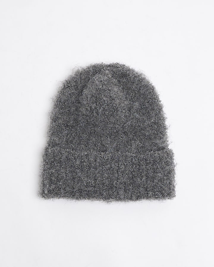 Grey Fluffy Beanie Hat