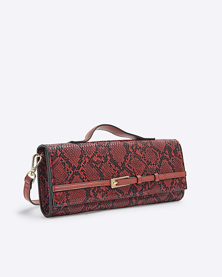 Red Snake Buckle Shoulder Strap Clutch Bag