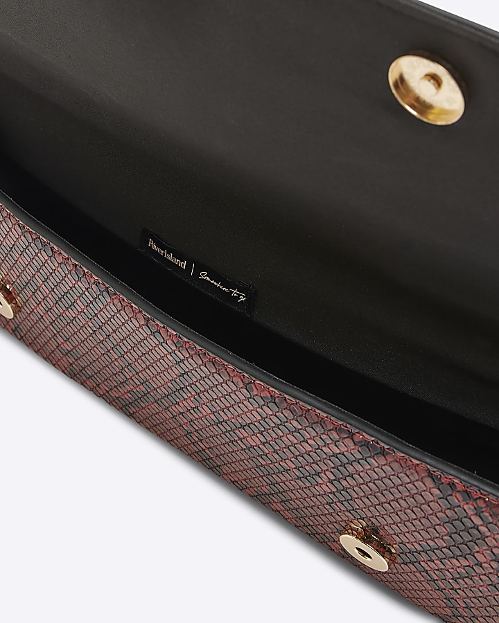 Red Snake Buckle Shoulder Strap Clutch Bag