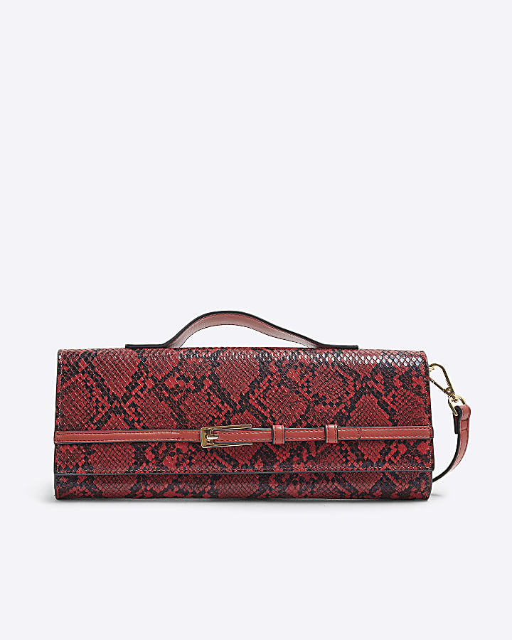 Red Snake Buckle Shoulder Strap Clutch Bag
