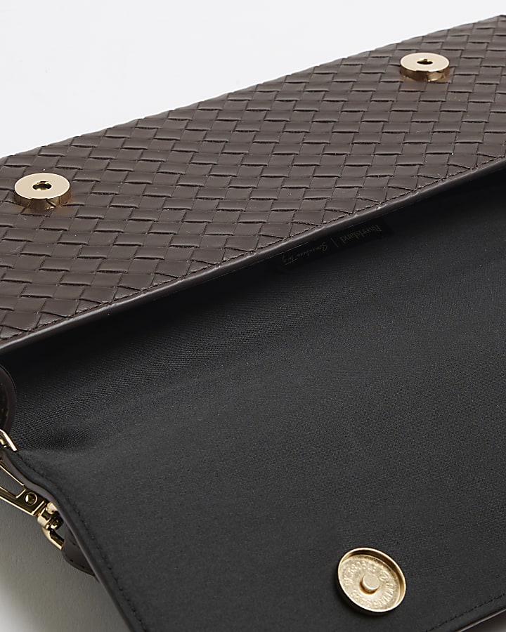 Brown Woven Buckle Shoulder Strap Clutch Bag