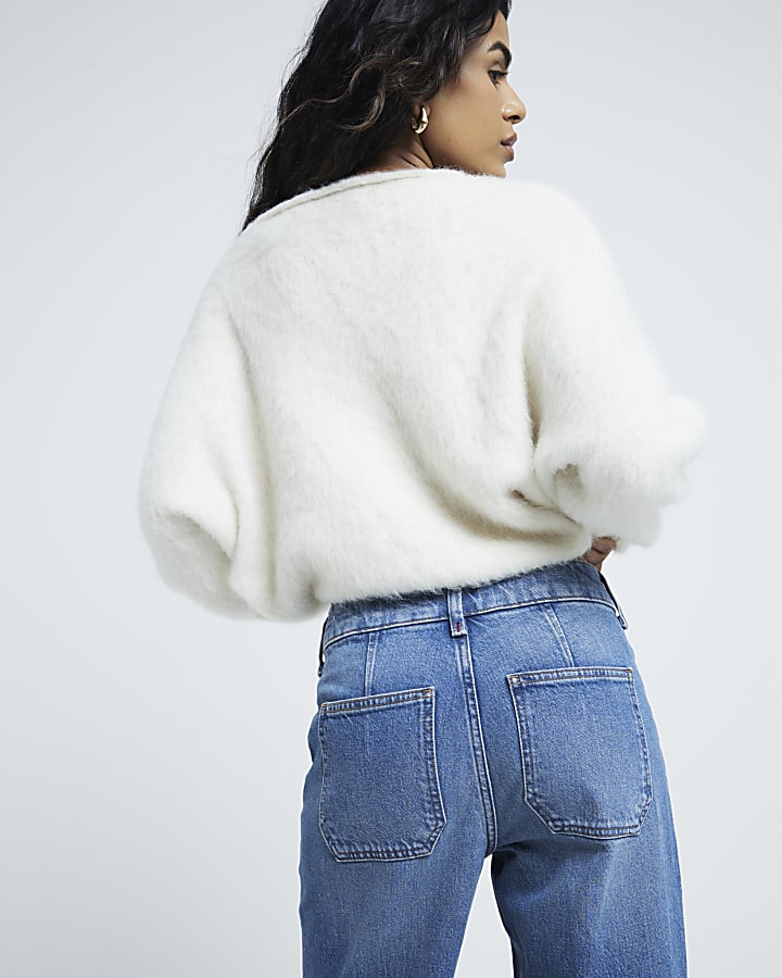 Petite Blue High waisted pocket wide leg jean