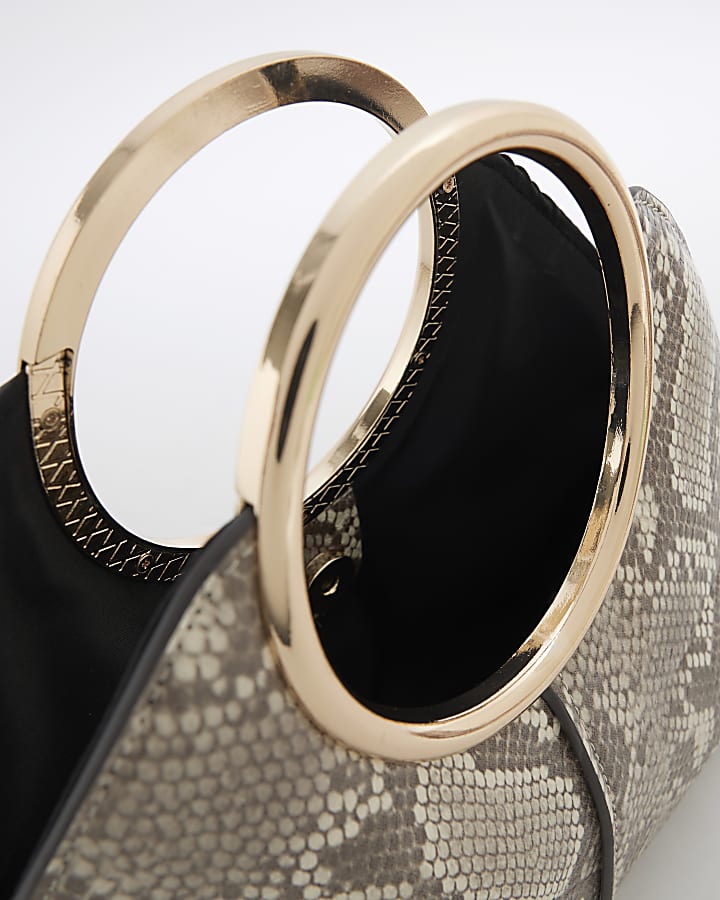 Beige Snake Ring Handle Clutch Bag
