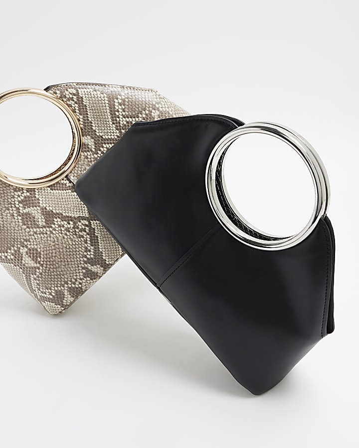 Black Ring Handle Clutch Bag
