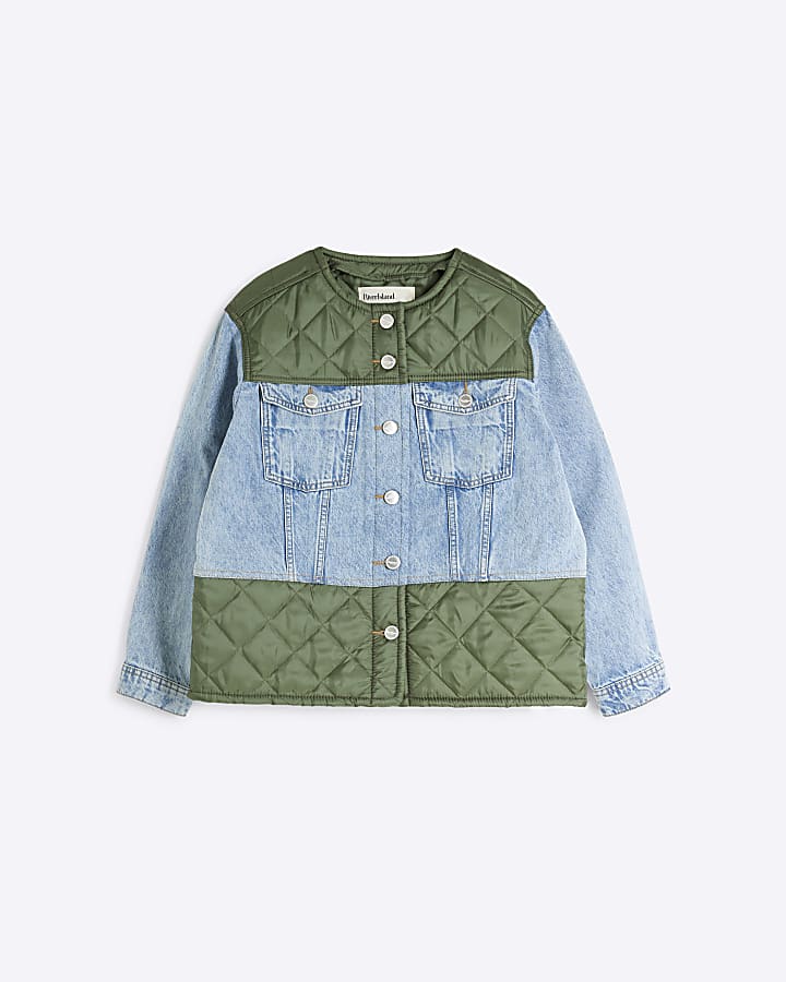 Blue Quilted Fabric Block Denim Jacket