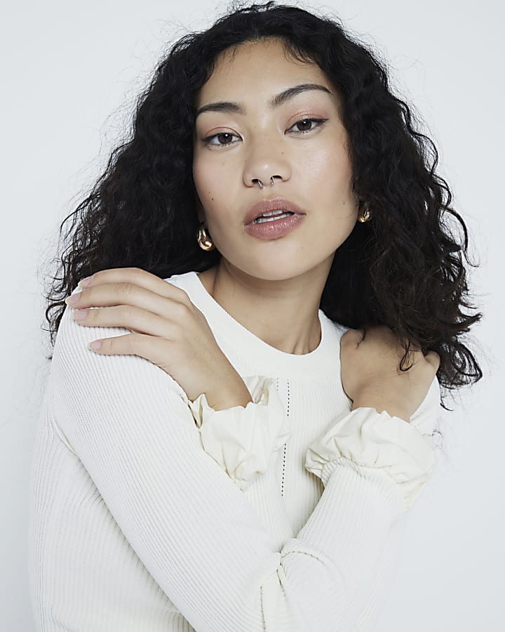 Cream Bubble Hem Knitted Top