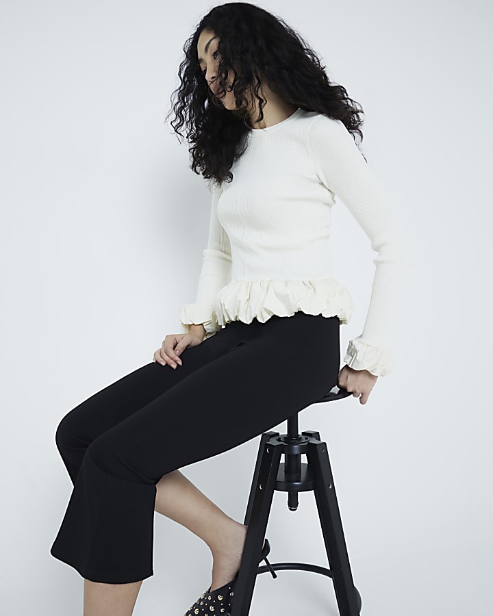 Cream Bubble Hem Knitted Top