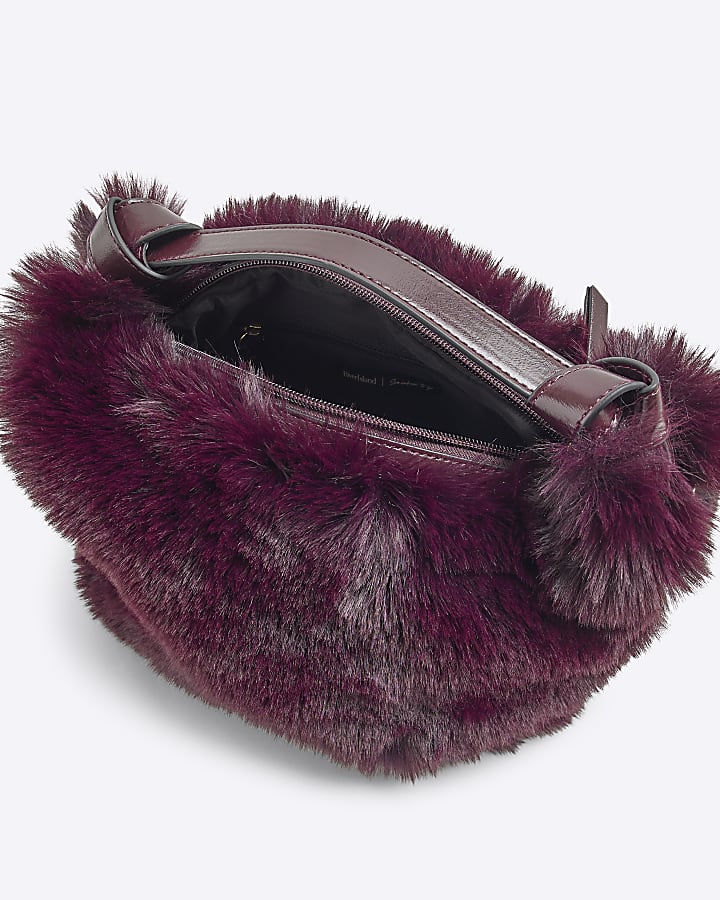 Red Faux Fur Buckle Shoulder Bag