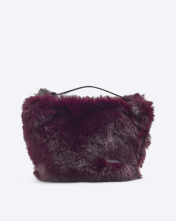 Red Faux Fur Buckle Shoulder Bag