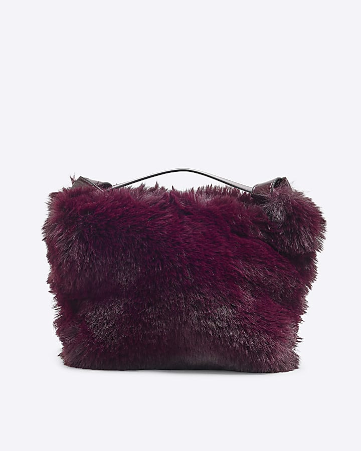 Red Faux Fur Buckle Shoulder Bag