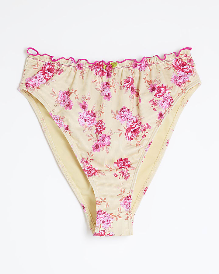 Yellow Ditsy Floral Printed Bikini Bottoms