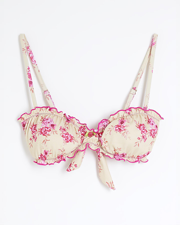 Yellow Bandeau Ditsy Floral Bikini Top