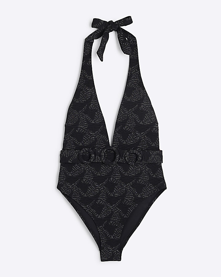 Black Western Plunge Swimsuit