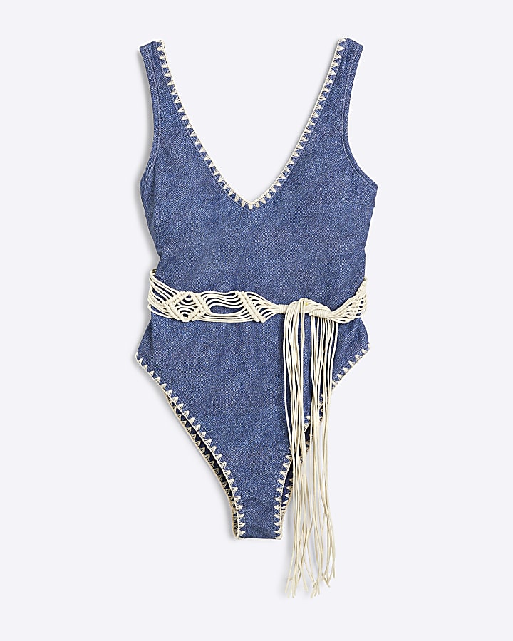 Blue Denim Plunge Swimsuit